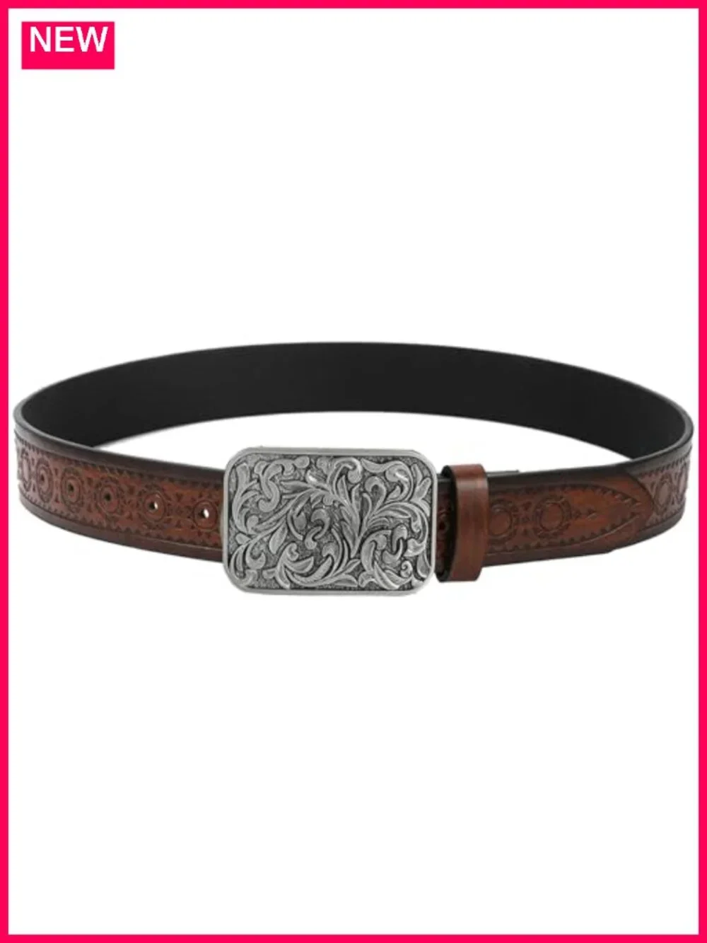 Vintage Western Belt Women Men PU Leather Adjustable Cowgirl Engraved